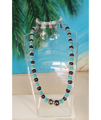 chaîne en argent avec turquoises perles de culture et 2 perles de Tahiti