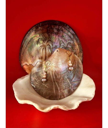 Boucles d'oreilles en plaqué or avec perles de culture et perles de tahiti
