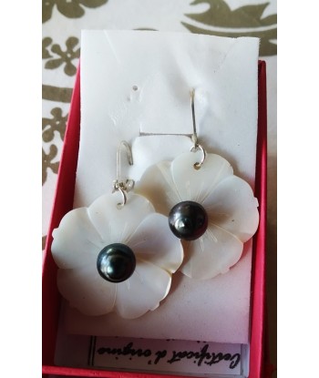 Boucles d'oreilles en argent avec perles de tahiti et NACRE
