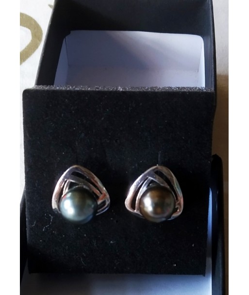 boucles d'oreilles clous en argent avec perles de Tahiti