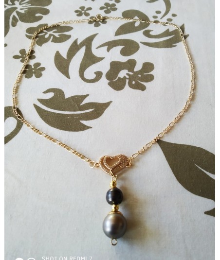 collier en plaqué/or avec perle de Tahiti