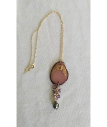 collier plaqué/or, tagua rose et perle de Tahiti