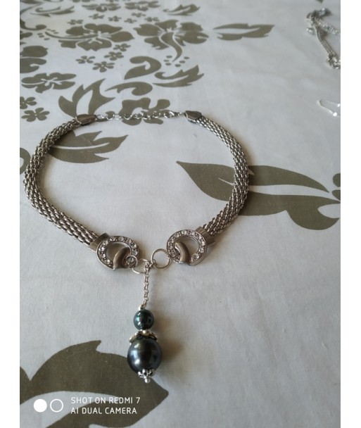 Collier en acier avec perle de tahiti