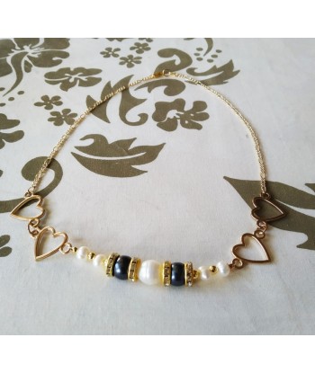 chaîne plaqué/or avec perles de Tahiti et perles de culture blanche