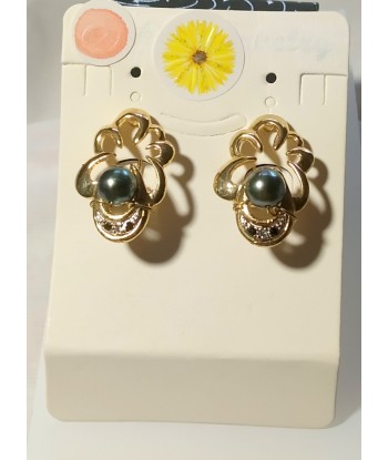 Boucles d'oreilles en plaqué or avec perles de tahiti