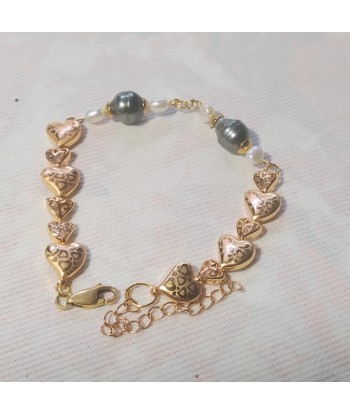 bracelet plaqué/or avec perles de Tahiti et petites perles de culture blanche