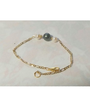 bracelet plaqué/or avec perle de Tahiti et petites perles de culture blanche