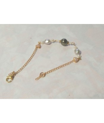 bracelet plaqué/or avec perle de Tahiti et deux perles de culture grise